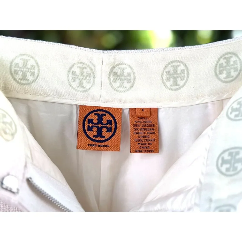 Tory Burch Cream Wool Viscose Angora Textured MidRise Wide Leg Pant Smaller SZ 6